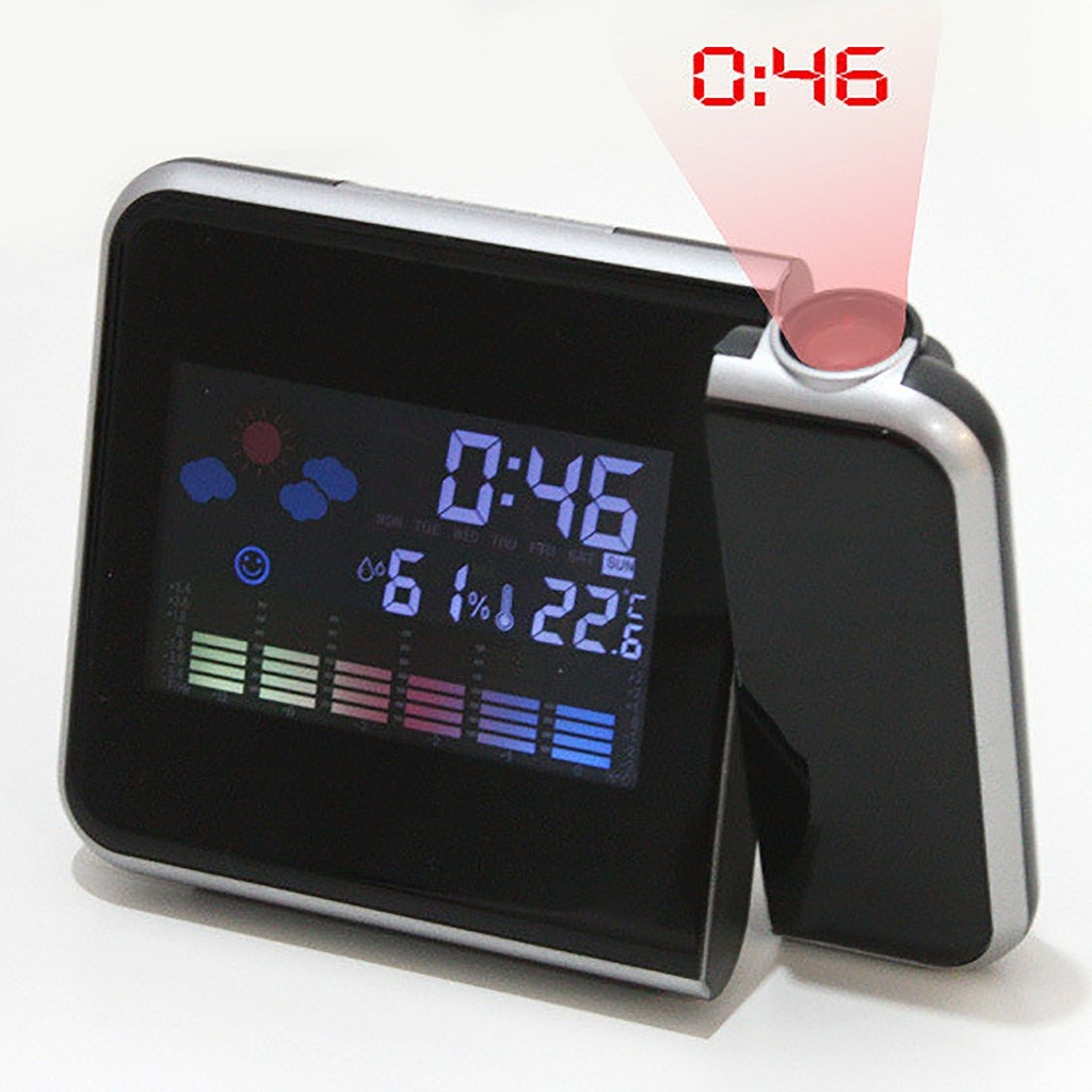 thumbnail image 2 of Reloj despertador con proyección, estación meteorológica, termómetro, fecha, LED, reloj, 2 of 2